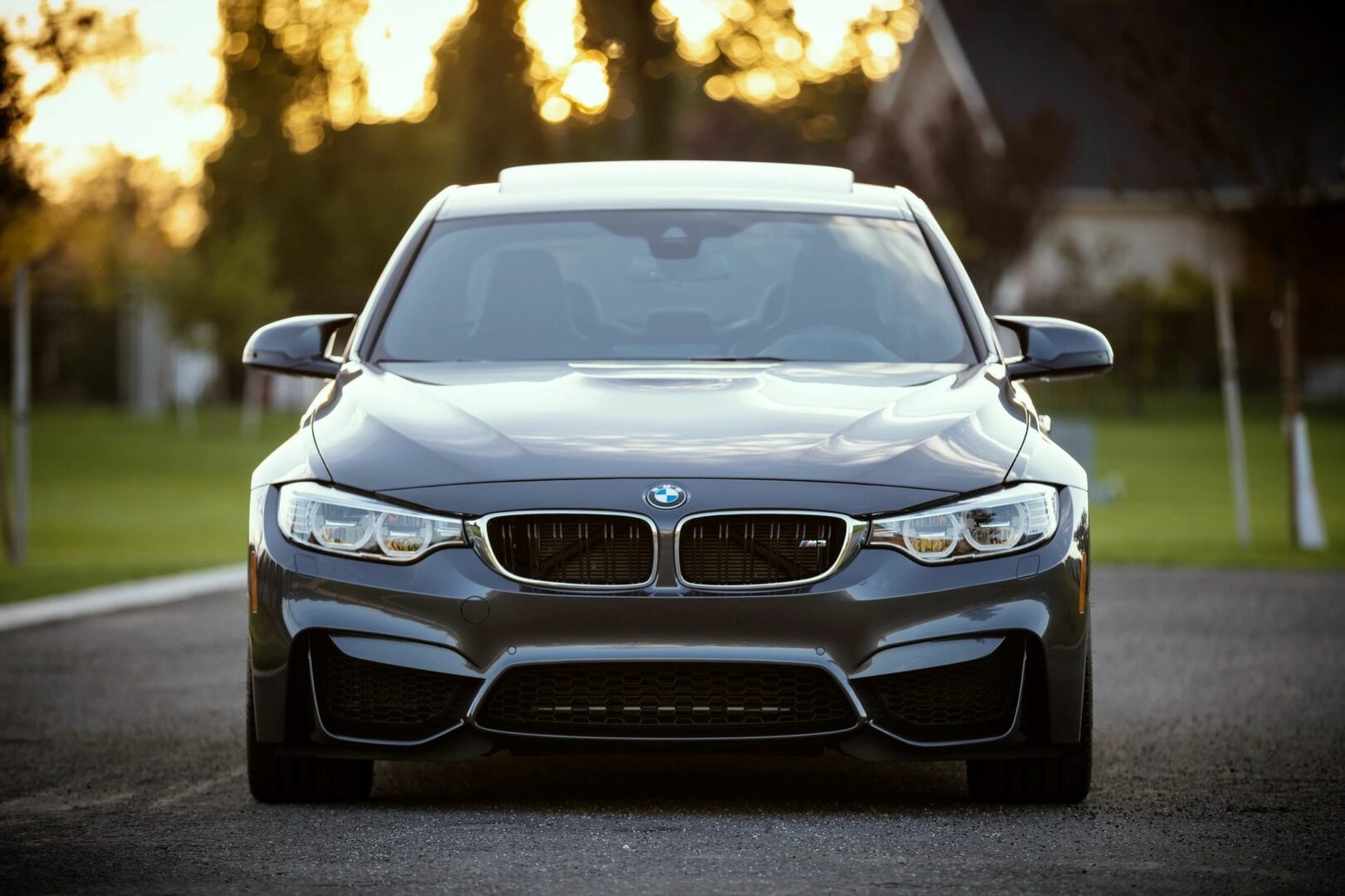 A close up of the front end of a bmw car